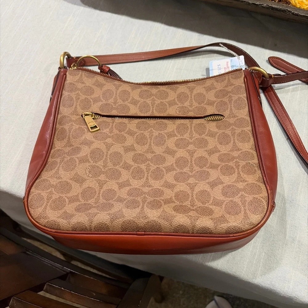 Coach Tan Signature Canvas‎ crossbody with Brown Leather Trim